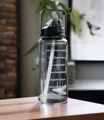 Motivational Water Bottle 2000 ML with Straw & Time Marker – Leakproof BPA-Free Sports Sipper (Black)