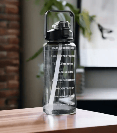 Motivational Water Bottle 2000 ML with Straw & Time Marker – Leakproof BPA-Free Sports Sipper (Black)
