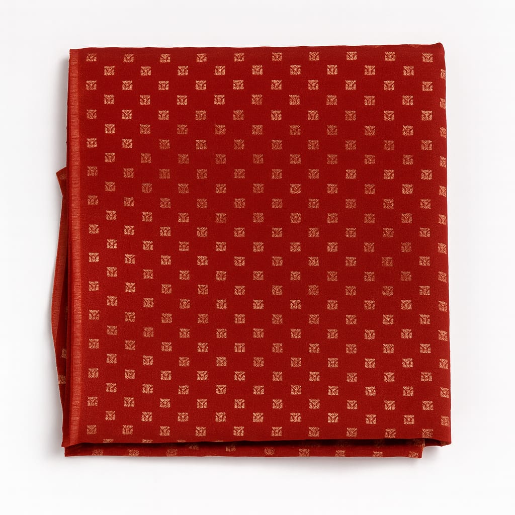 Premium Red Jacquard Small Box Weaving Unstitched Blouse Piece – 1 Meter Soft Fabric