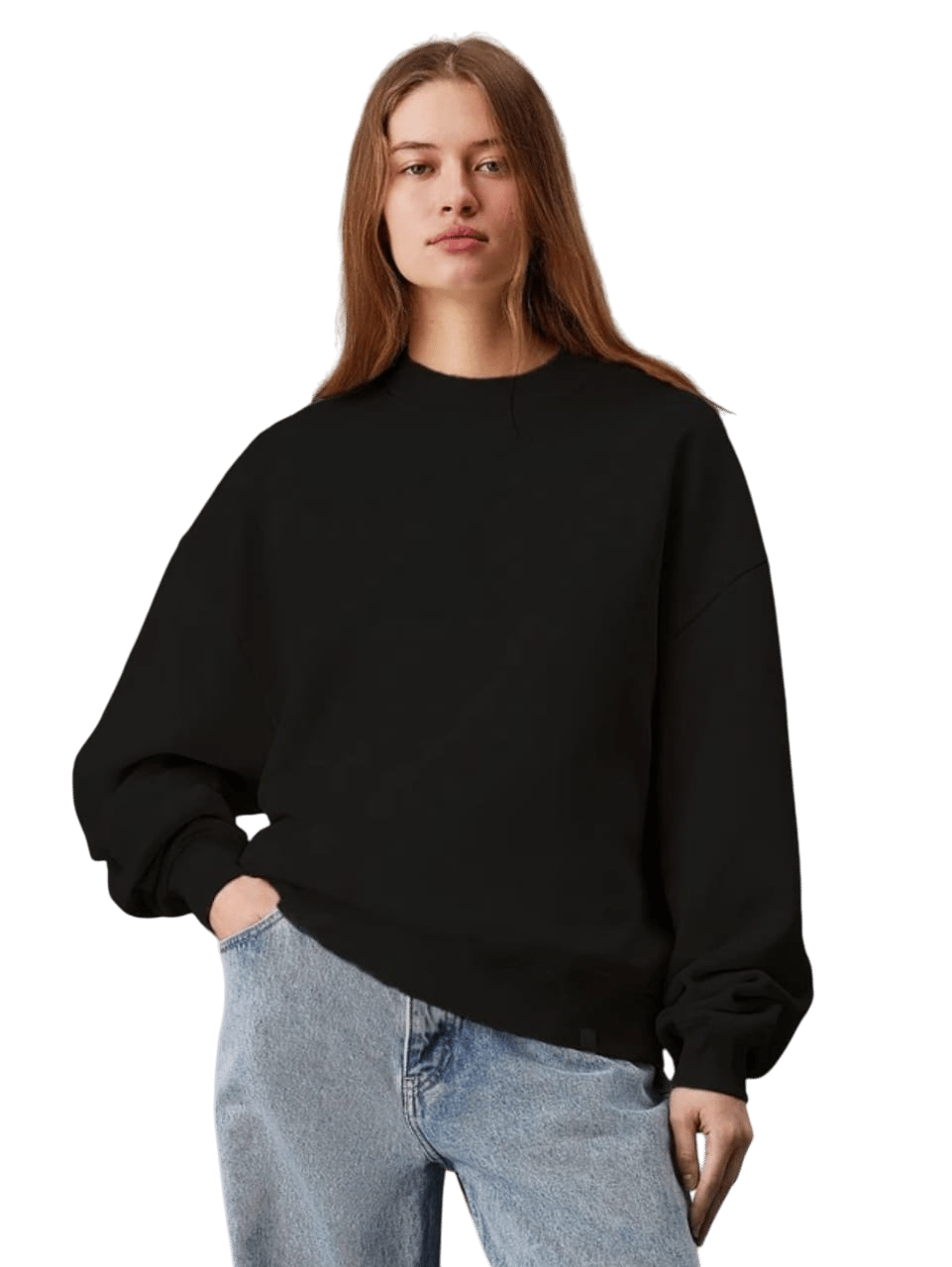 Women's Black Cotton Blend Round Neck Drop Shoulder Sweatshirt