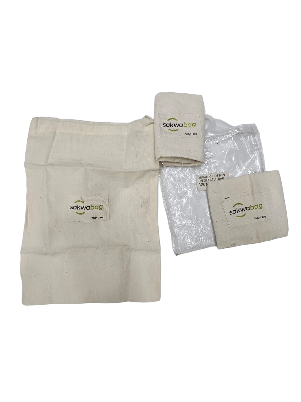 Organic Cotton Reusable Vegetable Bags Sakwabag 3-piece set Nandyal