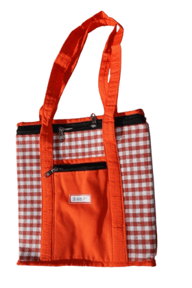 Insulated Checkered Lunch Bag for Office & School | Orange Color | Reusable, Lightweight Tiffin Carry Bag | Zip Closure & Strong Handles