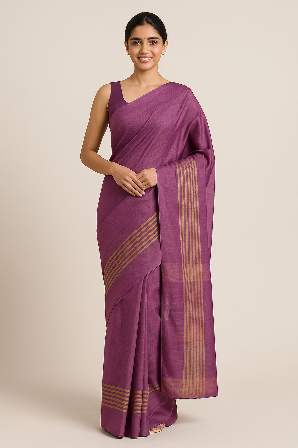 Purple Silk Blend Striped Dupatta