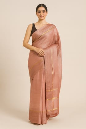 Elegant Peach Silk Saree with Gold Strip Detailing