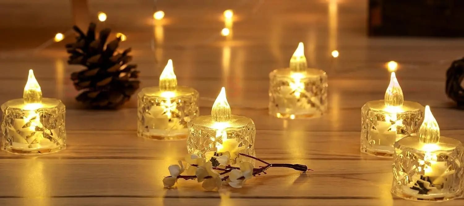 LED Candles for Home Decoration - 4 Pcs Electric Flameless & Smokeless LED Diya Lights, Crystal Candle for Home Decor, Diwali Festivals Decoration, Christmas, New Year, Festive