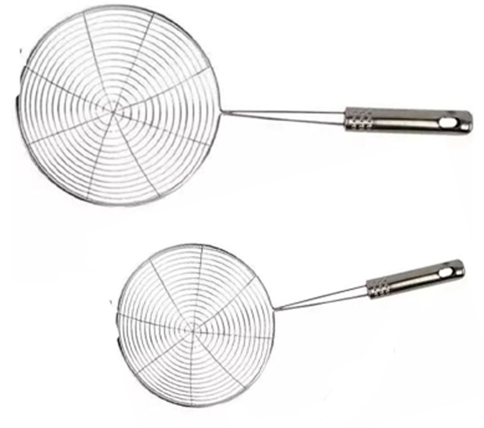 Mii Art Stainless Steel Skimmer Spoon with Long Handle for Frying, Draining midium and smoll size pack of 2 pcs 