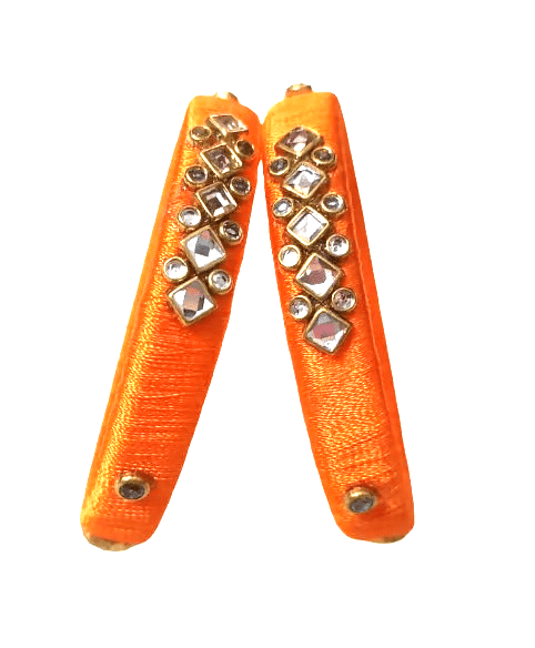 Vibrant Orange Silk Thread Bangles with Kundan Stone Work