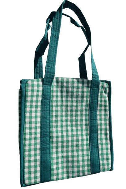 Green Checkered Insulated Lunch Bag with Plastic Lunch Box – Reusable, Portable, Leak-Resistant for Office, School & Travel