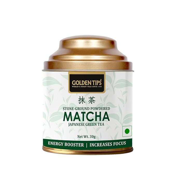 Golden Tips Japanese Matcha Green Tea Powder Tin Can, No Additives, Antioxidant-Rich Superfood, No Artificial Sweeteners No Added Sugar (30 Gram, 15 cups)