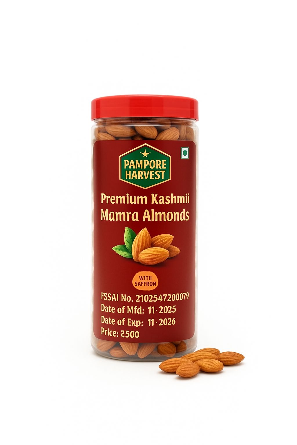 Pampore Harvest Premium Kashmii Mamra Almonds with Saffron