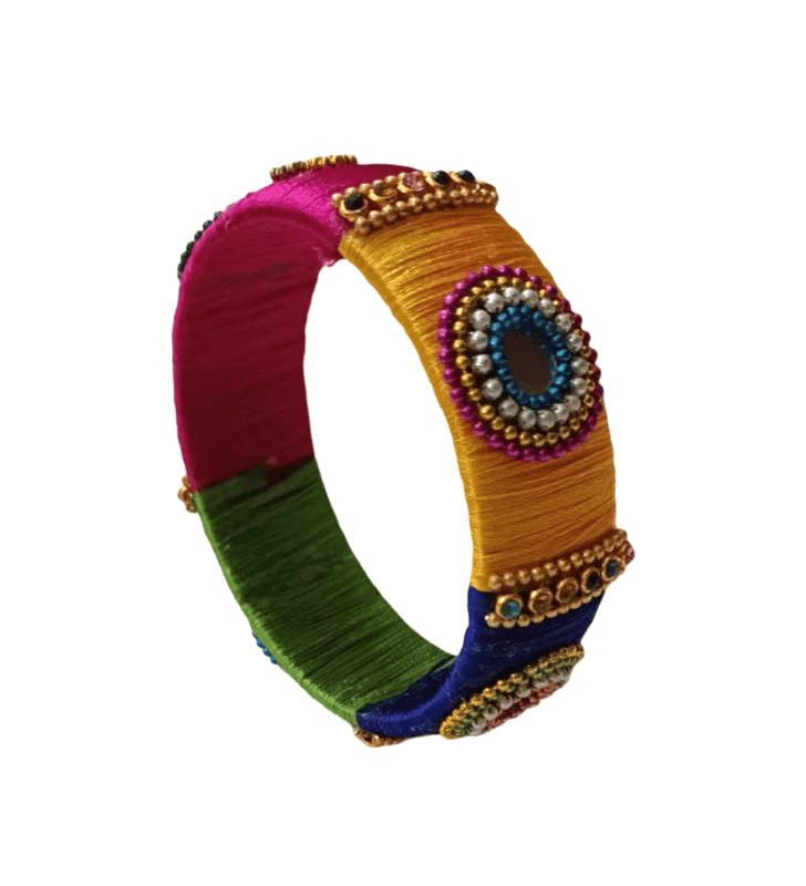 Multicolour Silk Thread Bangle with Stone and Pearl