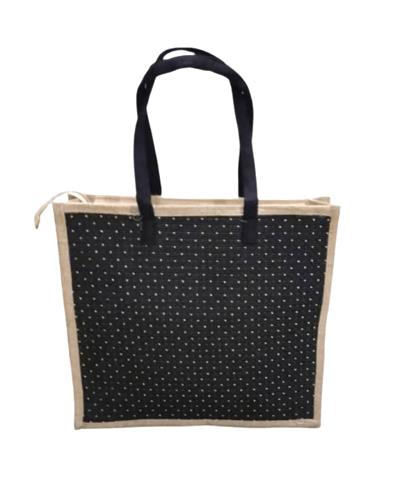 Stylish and Eco-Friendly Jute Tote Bag with Polka Dot Design