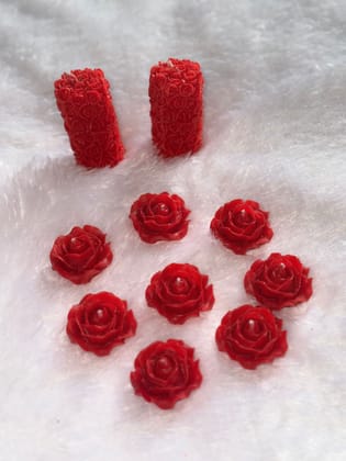 Red Rose Shaped Wax Pillar and Floating Candles Set - Romantic Decor