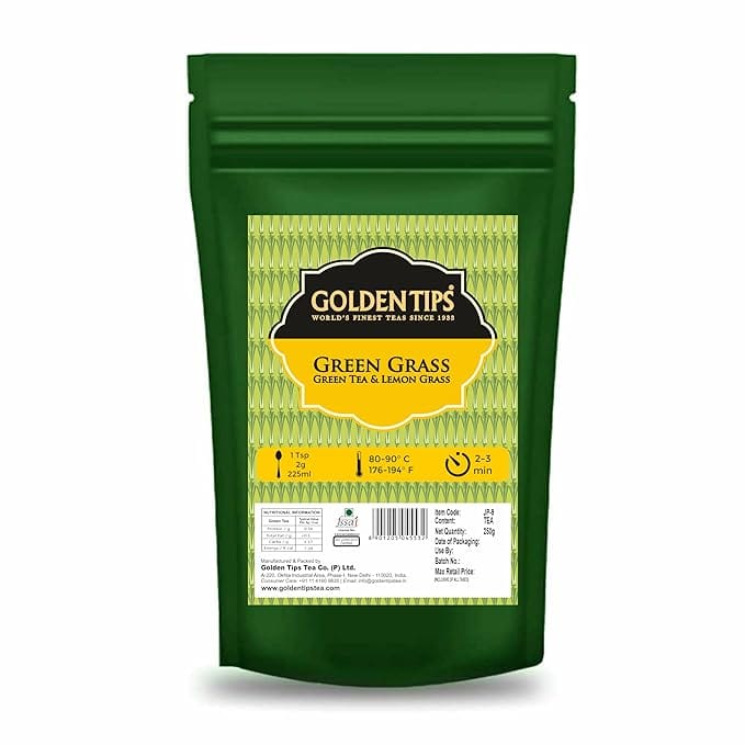 Golden Tips Loose Leaf Lemongrass & Green Tea, Detox & Soothing Herbal Tea, Antioxidant-Rich, Digestion & Immunity Boost, Aromatic, Light & Refreshing (250 Gram, 120 cups)