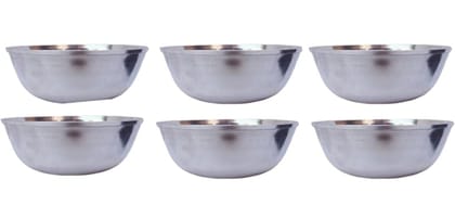 Mii Art Stainless Steel large Size Bowl/Wati/Katori with Mirror Finish – 18cm Dia, set of 6pc, 500ml Each, Silver