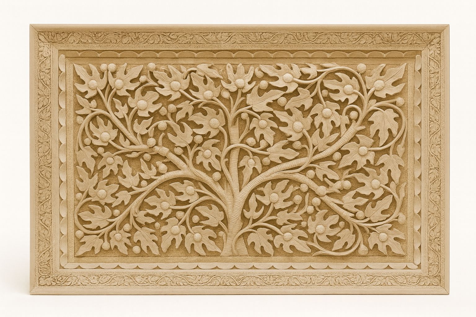 Hand-Carved Wooden Tree of Life Wall Art Panel