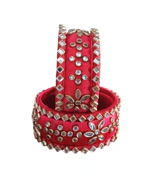 Vibrant Pin Embellished Traditional Thread Bangle Set