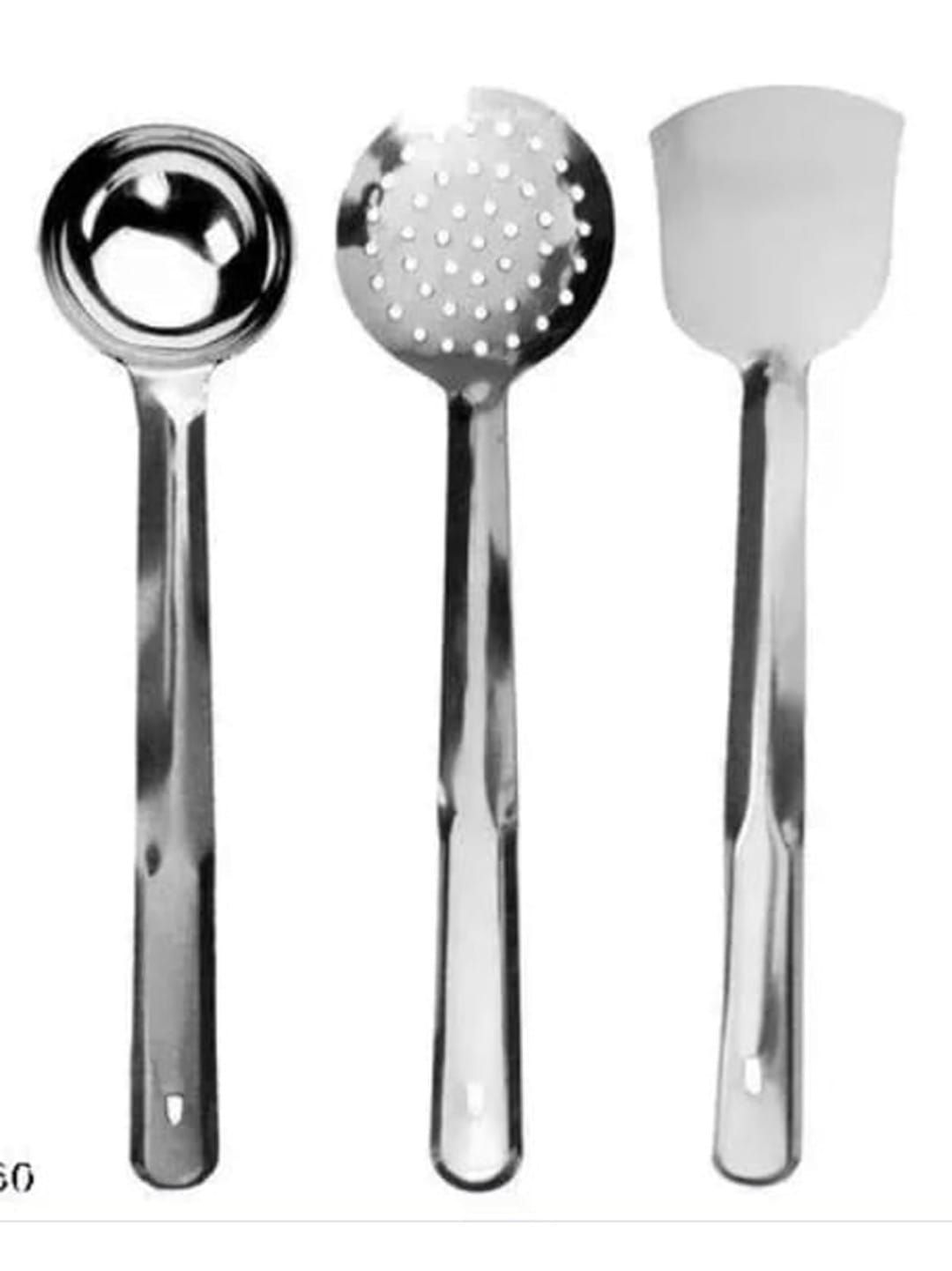 Mii Art brand stainless steel Spoon for Cooking & Serving Kitchen Tools Spatula spoon name skimmer,ladle & palta (size-large)pack of 3 pcs.