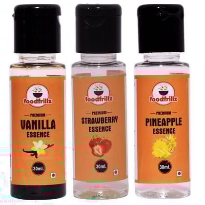 foodfrillz Vanilla, Strawberry & Pineapple Food Essence for cake,Cookies,Ice Creams,Sweets, Pack of 3 foodfrillz Vanilla, Strawberry & Pineapple Food Essence for cake,Cookies,Ice Creams,Sweets, Pack of 3