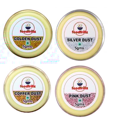 foodfrillz Lustre Dust for Cake decoration- Golden, Silver, Copper & Pink, 5 gm each (Pack of 4)