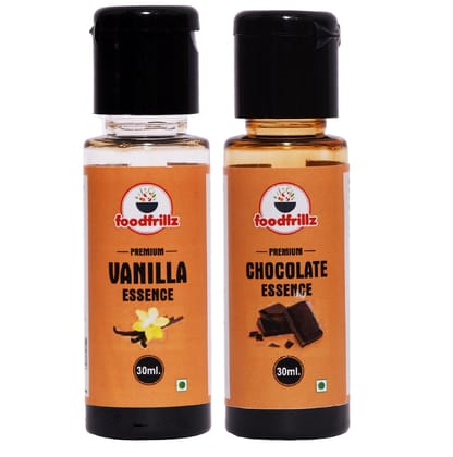 foodfrillz Chocolate Essence & Vanilla Essence flavour for Cakes, Jams, Cookies, Ice Creams (Pack of 2, 30 ml each)
