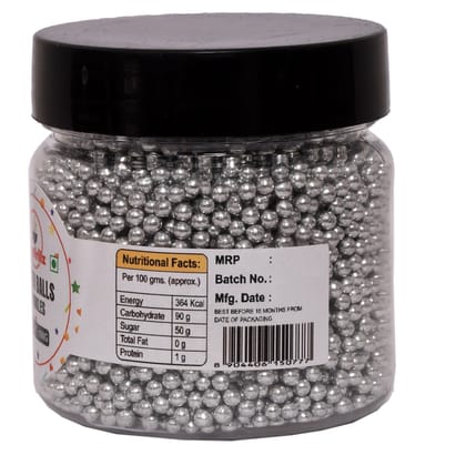 foodfrillz Decorative Silver Balls Sugar Sprinkles for cake decoration | Pearl Balls | Silver Dragees | Cake Toppers Balls | Vermicelli Edible Cake Decorating Sprinkle - 100g
