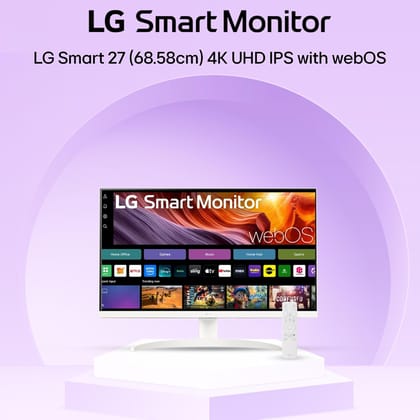  LG 27SR75U Smart Monitor, 27", IPS, 4K, UHD (3840x2160), HDR10, USB Type-C 65W PD, webOS 23, AirPlay Screen Share, Bluetooth, ThinQ App, Built-in Speaker, Height Adjustment, HDMI, USB, White Color 