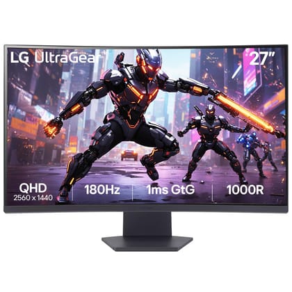  LG 27GS60QC-B Ultragear Curved Gaming Monitor, 27-Inch QHD (2560x1440), 180Hz 1ms 1000R AMD FreeSync HDR10, HDMI x 2 DisplayPort Borderless Design, Black Stabilizer DAS Crosshair FPS Counter - Black 