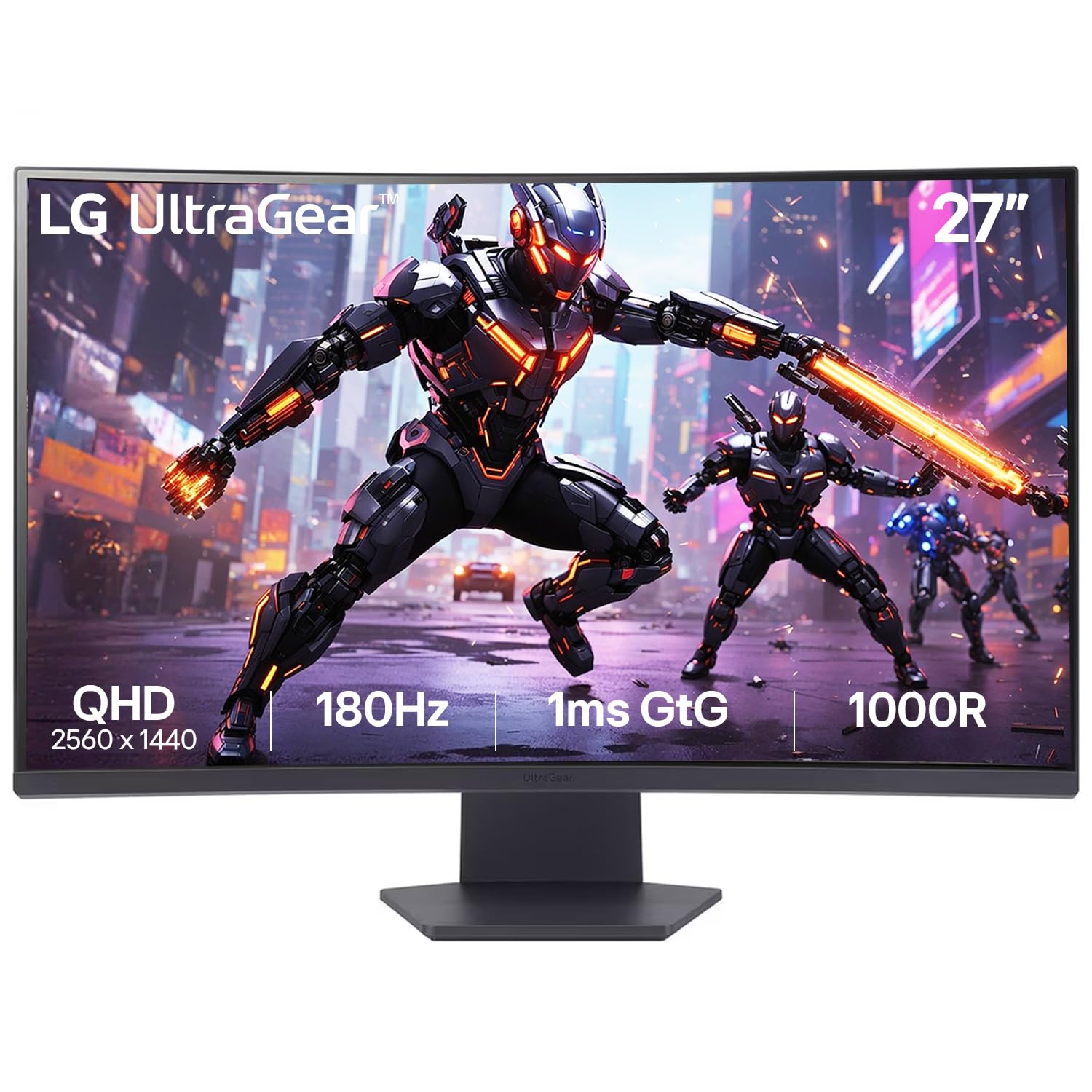  LG 27GS60QC-B Ultragear Curved Gaming Monitor, 27-Inch QHD (2560x1440), 180Hz 1ms 1000R AMD FreeSync HDR10, HDMI x 2 DisplayPort Borderless Design, Black Stabilizer DAS Crosshair FPS Counter - Black 