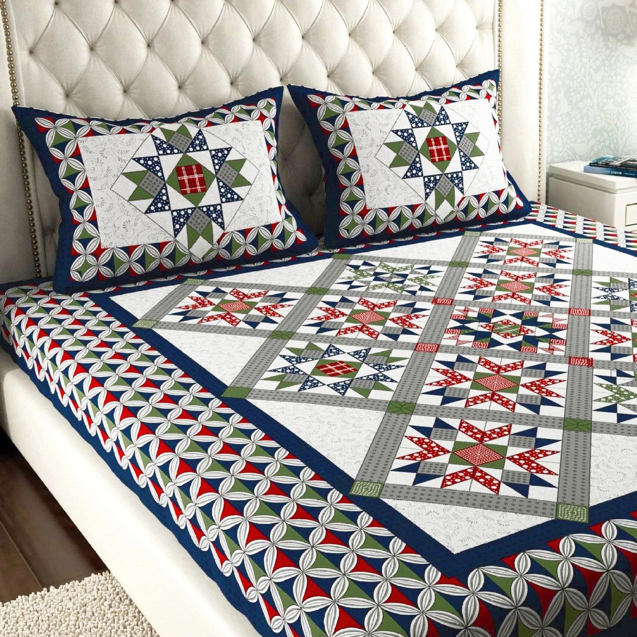 Arya Radha Multicolor Cotton Geometric & Abstract Bedding Set with Pillow Covers
