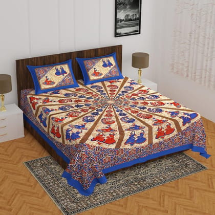 Arya Radha Traditional Folk Art Print 100% Cotton Double Bedsheet with 2 Pillow Covers Arya Radha Traditional Folk Art Print 100% Cotton Double Bedsheet with 2 Pillow Covers