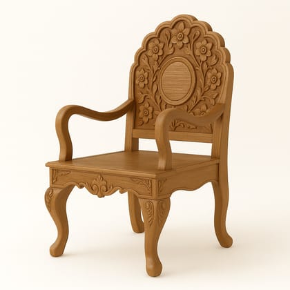 Hand-Carved Wooden Armchair with Floral Details Hand-Carved Wooden Armchair with Floral Details