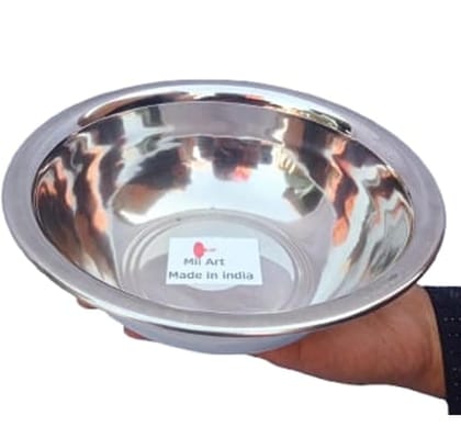 Mii Art Stainless Steel large Size Bowl/Wati/Katori with Mirror Finish – 25cm Dia, pack of 1 pc, 1500ml Each, Silver