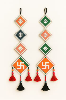 Vibrant Handmade Swastika Decorative Door Hanging Toran Set for Festive Decor Vibrant Handmade Swastika Decorative Door Hanging Toran Set for Festive Decor