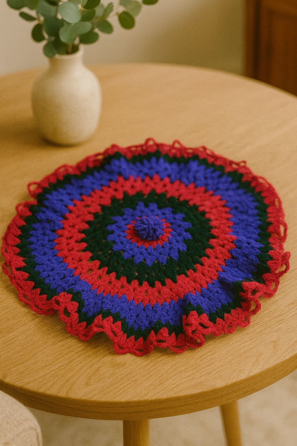 Handcrafted Multi-Color Crocheted Round Mat for Home Decor