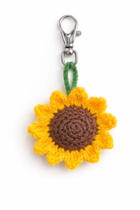 Handmade Crocheted Sunflower Keychain with Metal Clasp Handmade Crocheted Sunflower Keychain with Metal Clasp
