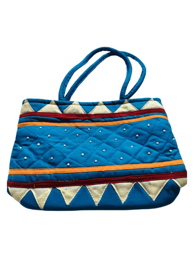 Handmade Beaded Blue Cotton Tote Bag
