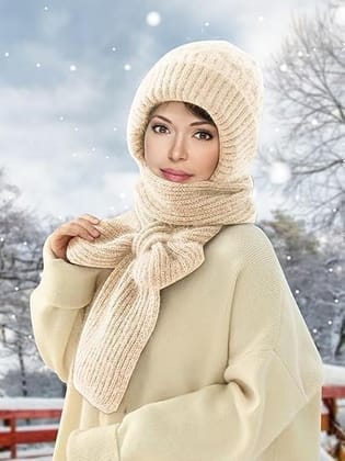 Winter Cap for Women with Mufflers, Knitted Woolen Cap for Girls, Stylish Woolen Caps for Women Winter Wear Scarf (MULTICOLOR)