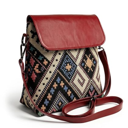 FATMUG Ladies Flap Sling Bag - Women's Cross Body Zippered Bag in Printed Canvas and Vegan Leather