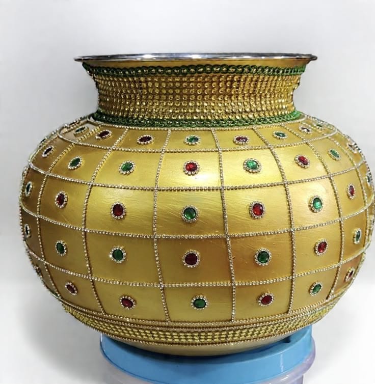 Golden Decorative Pot with Rhinestones and Embellishments