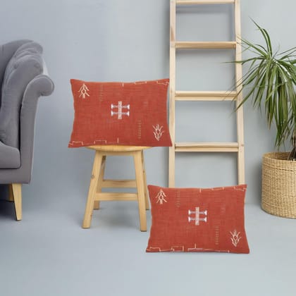 Indihomecraft Brick Red Cushion Cover Hand Woven Cactus Inspired Decorative Boho Cushion Cover for Sofa Couch Swing Chair Living Room & Bedroom 14 x 20 Inches, Set of 2