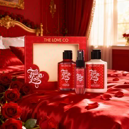 THE LOVE CO Fall in Love Bath and Body Care Gift Set Box | For Men and Women | Pampering Kit for Birthday ,Anniversary & All Special Occasions | Premium Gift Packaging 100% Vegan (Pack of 3)