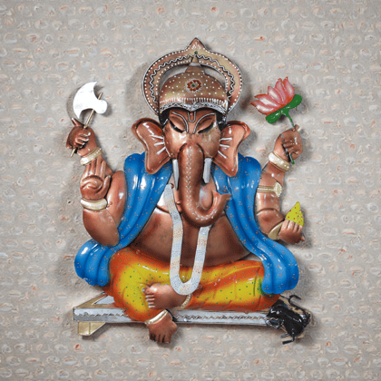 Metal Ganesha Wall Hanging - Divine Idol for Home Decor