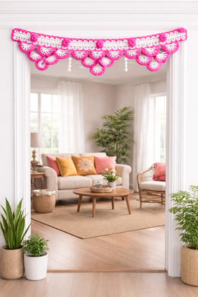 Handmade Pink and White Crochet Toran for Door Decoration Handmade Pink and White Crochet Toran for Door Decoration
