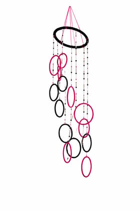 Handcrafted Magenta & Black Beaded Ring Hanging Decor
