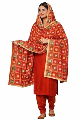 Red Chinon Silk Mirror Work Dupatta for Women, Handcrafted Ethnic Embellished Designer Dupatta, 2.25 Meter Lightweight Traditional Dupatta for Suit Lehenga Kurti