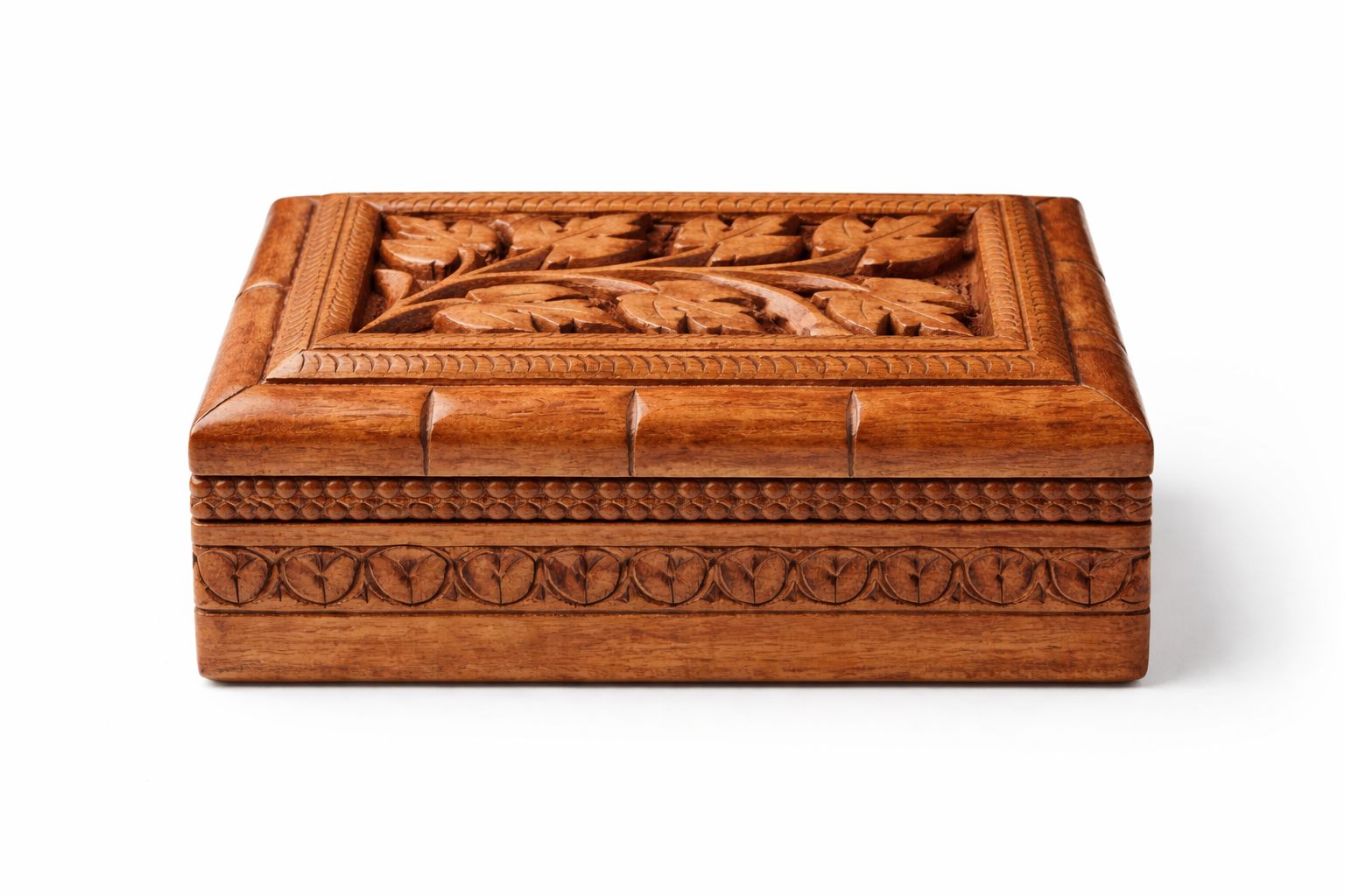 Wooden Box with Leaf Design