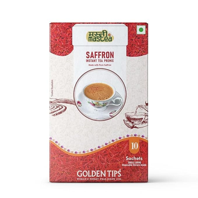 Golden Tips All-in-1 Instant Premix Saffron Tea, 14g Per Serve, Quick & Easy To Make Saffron Tea, 10 Sachets