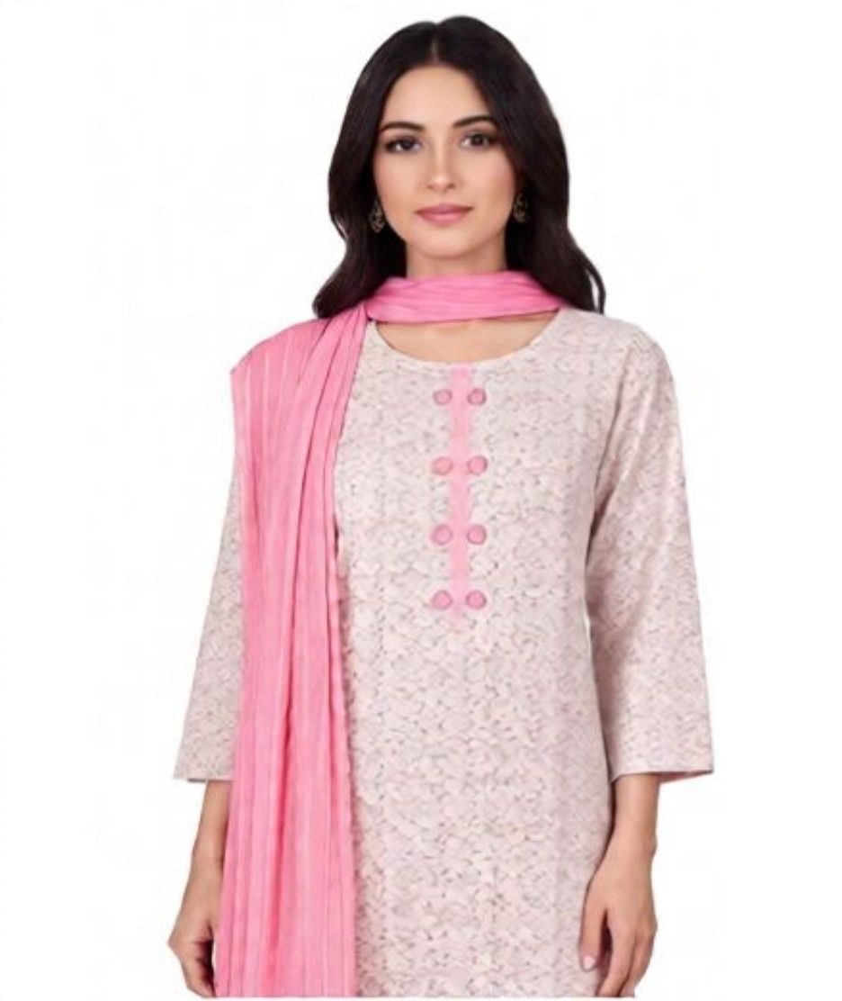 Women's Floral Print Cotton Kurti Set with Palazzo and Dupatta, - Comfortable & Stylish (1-Set of 3-Piece)