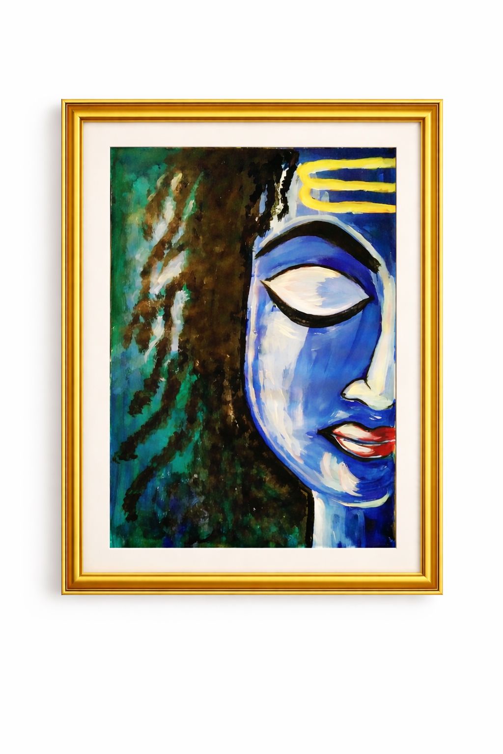 Vibrant Lord Shiva Meditative Blue Painting on Canvas